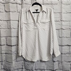 Ann Taylor White With Blue And Pink Diamond Pattern Blouse Size Medium